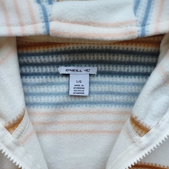 O'NEILL Women's Half Zip Polar Fleece Hoodie Blue Stripe Size Large EUC Warm - Picture 8 of 9